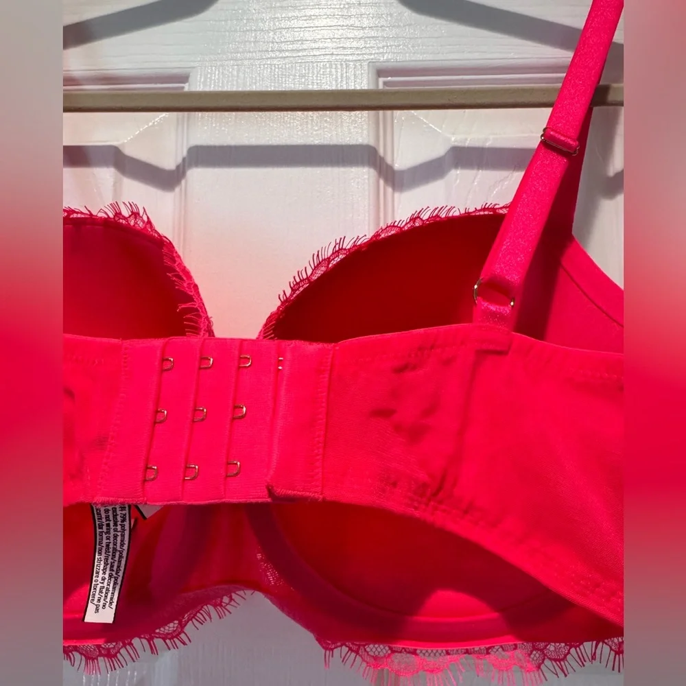 Victoria's Secret Dream Angels Lined Demi Lace Bra Bright Coral - 36 DDD/F